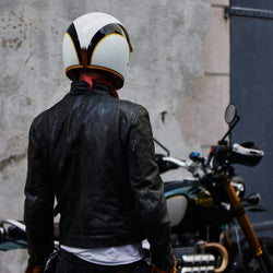 Model wearing our BSMC x Hedon Club Classic Helmet DOT