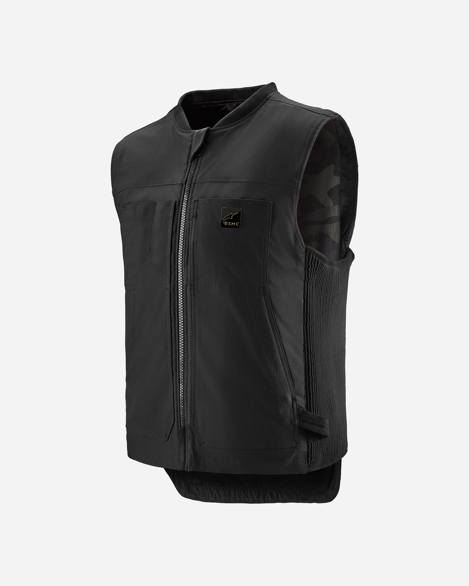 A black Alpinestars Tech-Air 3 canvas airbag vest with a front zipper and logo detail.