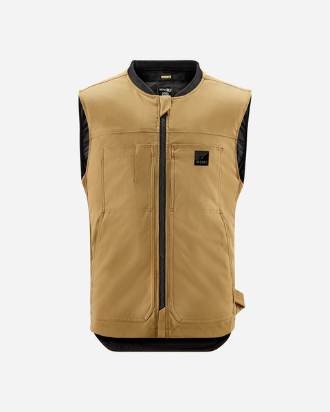 A tan Alpinestars Tech-Air 3 canvas airbag vest with a front zipper and logo on the chest.