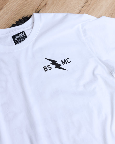 BSMC Lightning T-Shirt - White front logo print close up