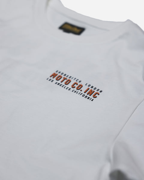 Bike Shed Moto Co. Logo Billboard T-Shirt - Off White, front logo close up