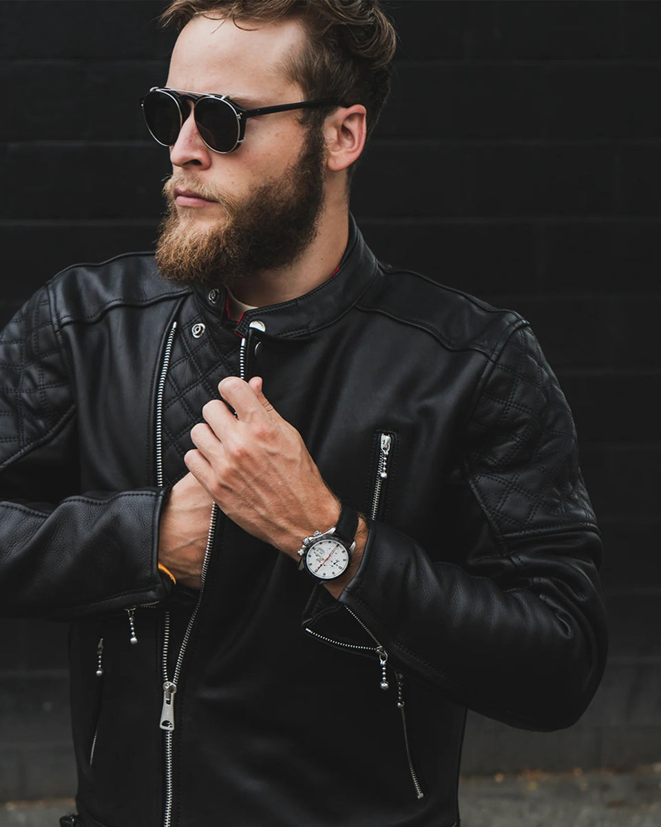 Goldtop Bobber Jacket - Black worn by model outdoors