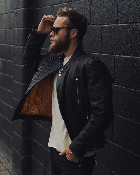 Goldtop Bobber Jacket - Black worn by model outdoors