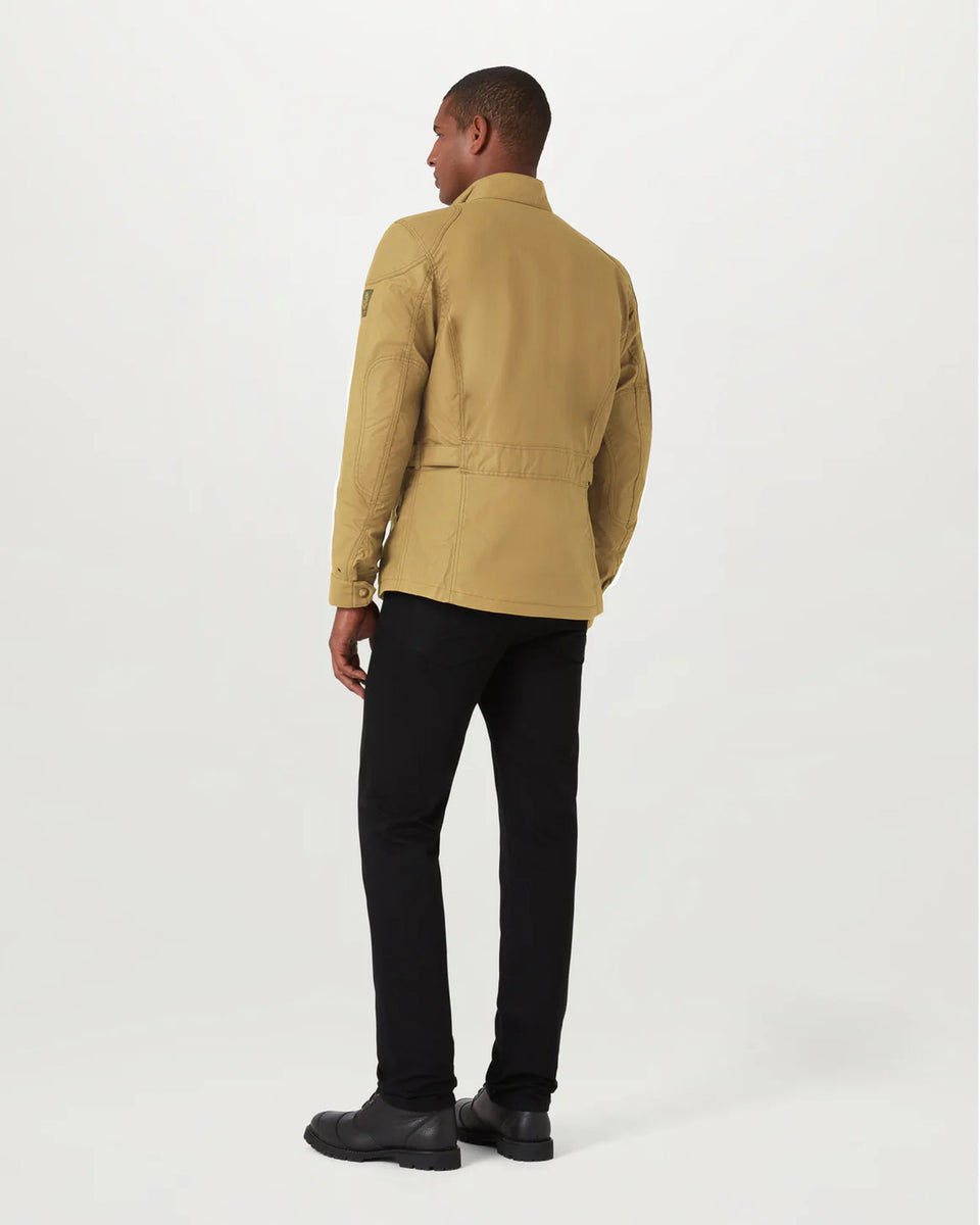 Belstaff Crosby Motorcycle Jacket sand worn by model on white background