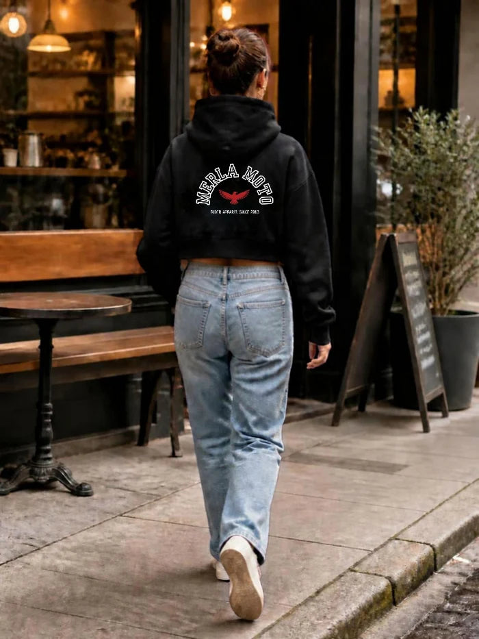 MERLA Moto Sunday Crop Hoodie - Black