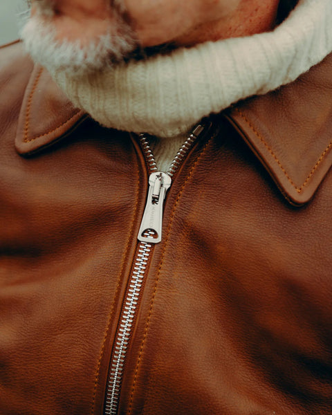 Goldtop 1958 Jacket worn by model close up