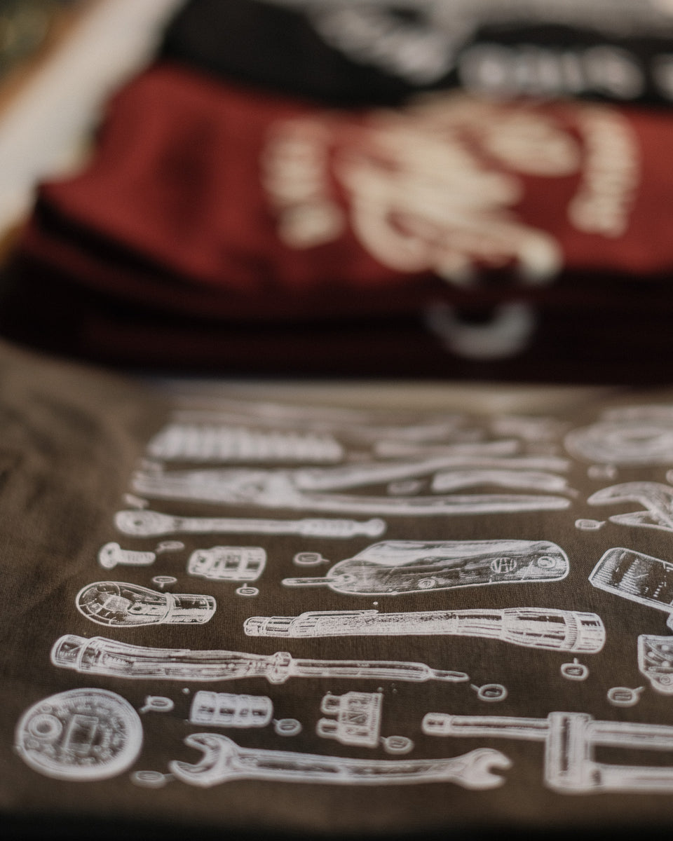 BSMC Motorcycle Toolkit Graphic T-Shirt - Khaki close up