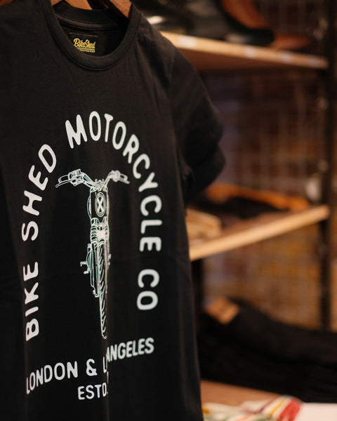 Bike Shed Motorcycle Co Womens Tracker Bars T-Shirt - Black in our London store