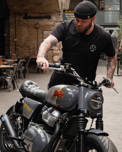 Liam wearing our BSMC Tracker Bars T-Shirt - Black