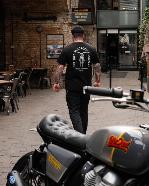 Liam wearing our BSMC Tracker Bars T-Shirt - Black