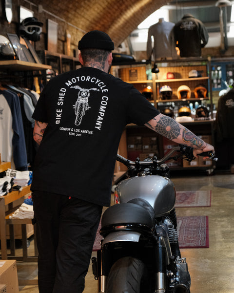 Liam wearing our BSMC Tracker Bars T-Shirt - Black