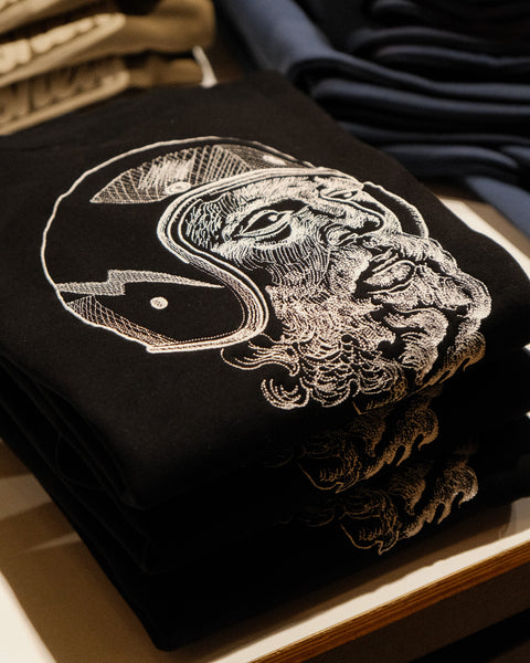 Zeus Embroidered Sweatshirt Black back logo close up