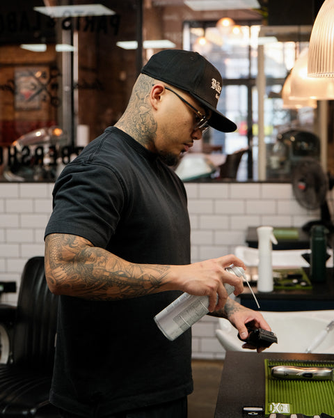 black Los Angeles Bike Shed Moto Co. snapback baseball hat detail