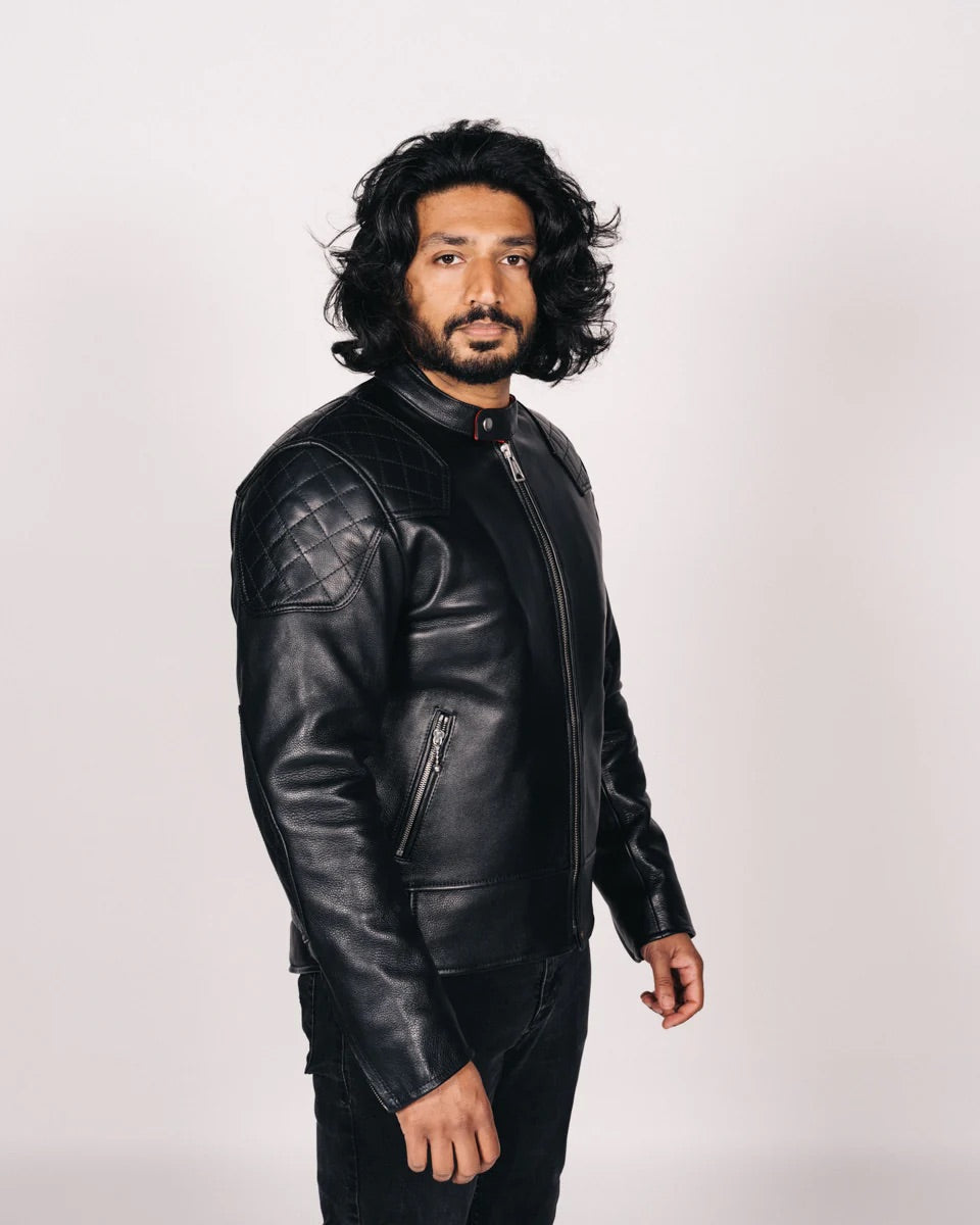 Goldtop '76 Cafe Racer Jacket - Black worn by model indoors