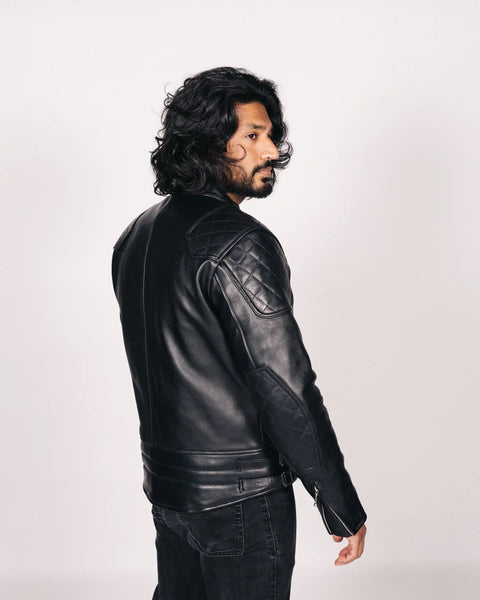 Goldtop '76 Cafe Racer Jacket - Black worn by model indoors