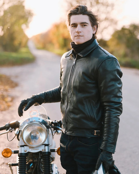 Goldtop 1958 Jacket black worn by model outdoors