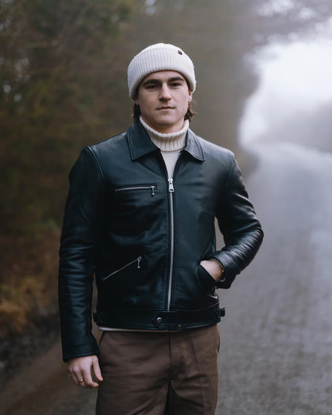 Goldtop 1959 Jacket - Black worn by model outdoors