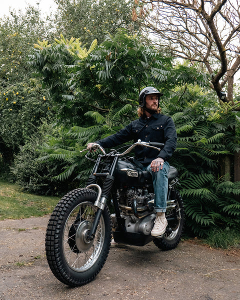 Hawkeye Moto wearing our Bike Shed Motorcycle Denim Jacket - Cordura Black