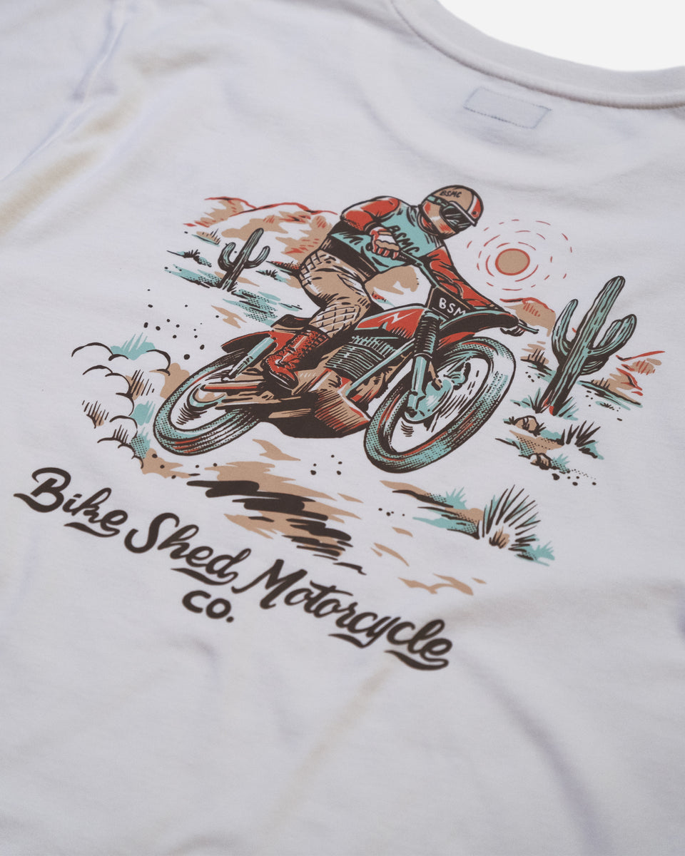 BSMC Desert Race T-Shirt - Ecru/Multi studio image rear print close up