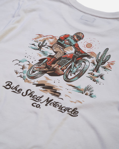 BSMC Desert Race T-Shirt - Ecru/Multi studio image rear print close up
