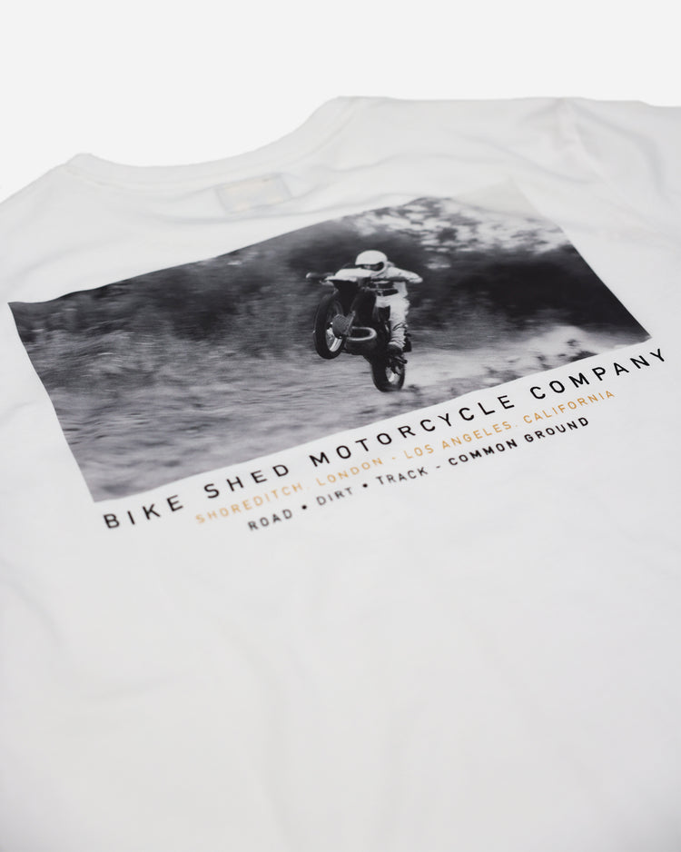 BSMC Dirt Shot T-Shirt - White, back logo close up