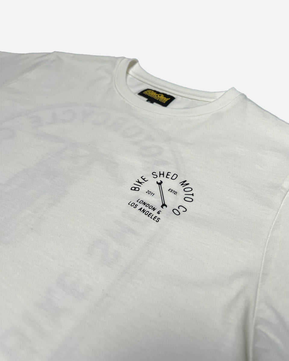 BSMC Motorcycle Graphic T Shirt - White, logo close up
