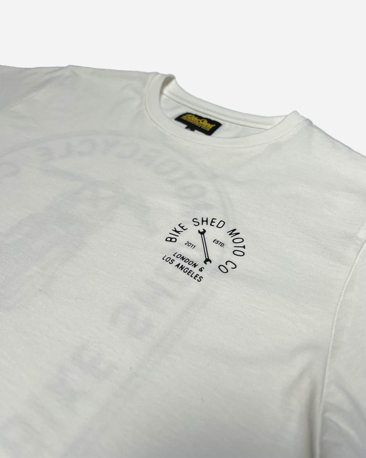 BSMC Drop Bars T Shirt - White, logo close up
