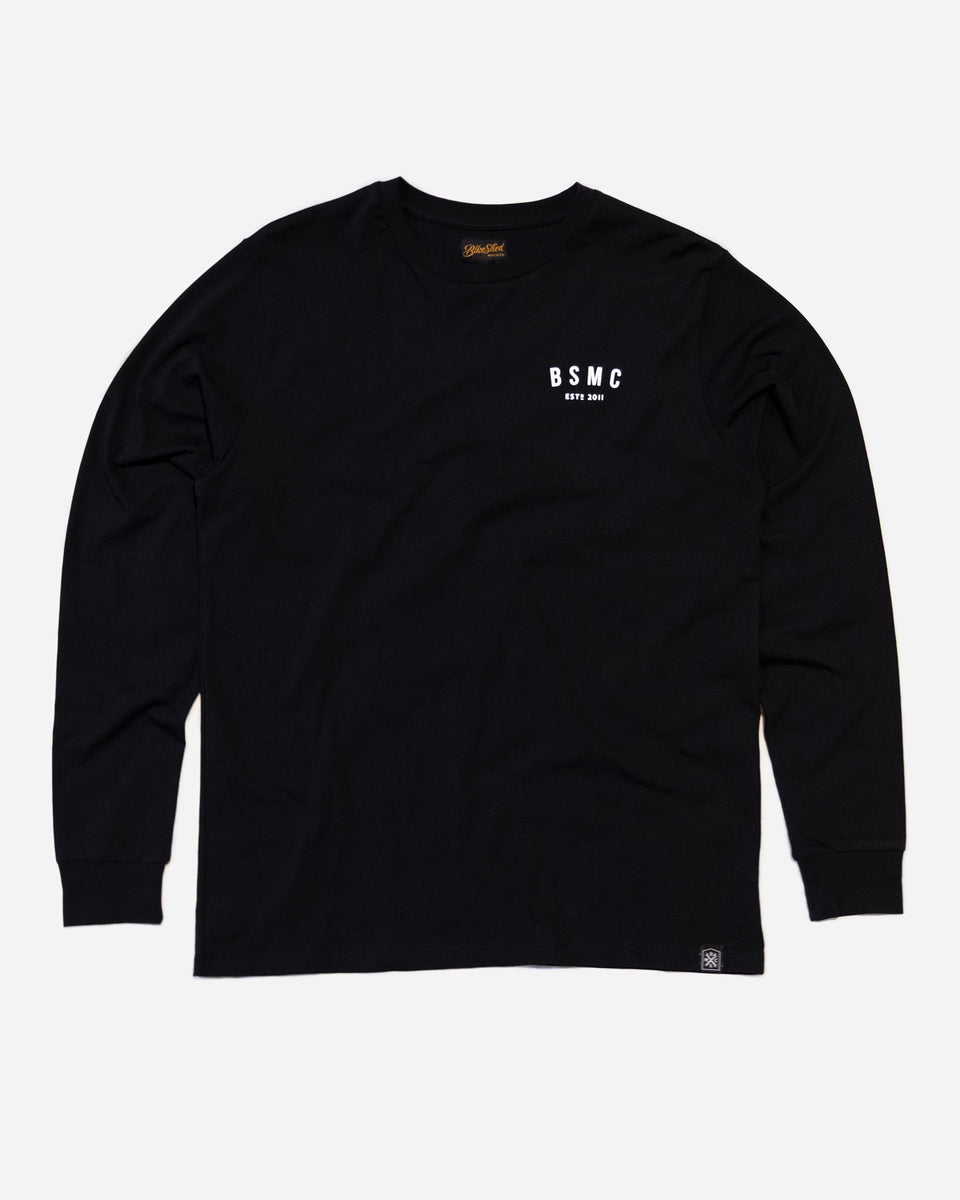 Bike Shed ESTD Longsleeve Black T-Shirt Studio Image Front