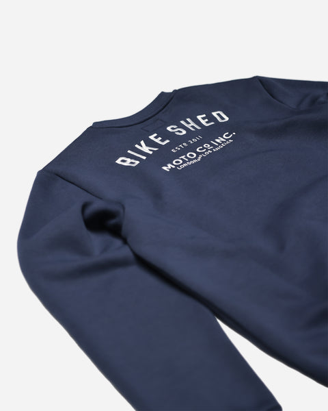 Navy Blue Bike Shed Moto Co. Embroidered Sweatshirt back 