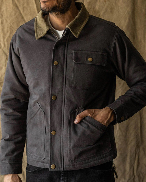 Grady + James - The Johnny Canvas Jacket gray worn. by model indoors