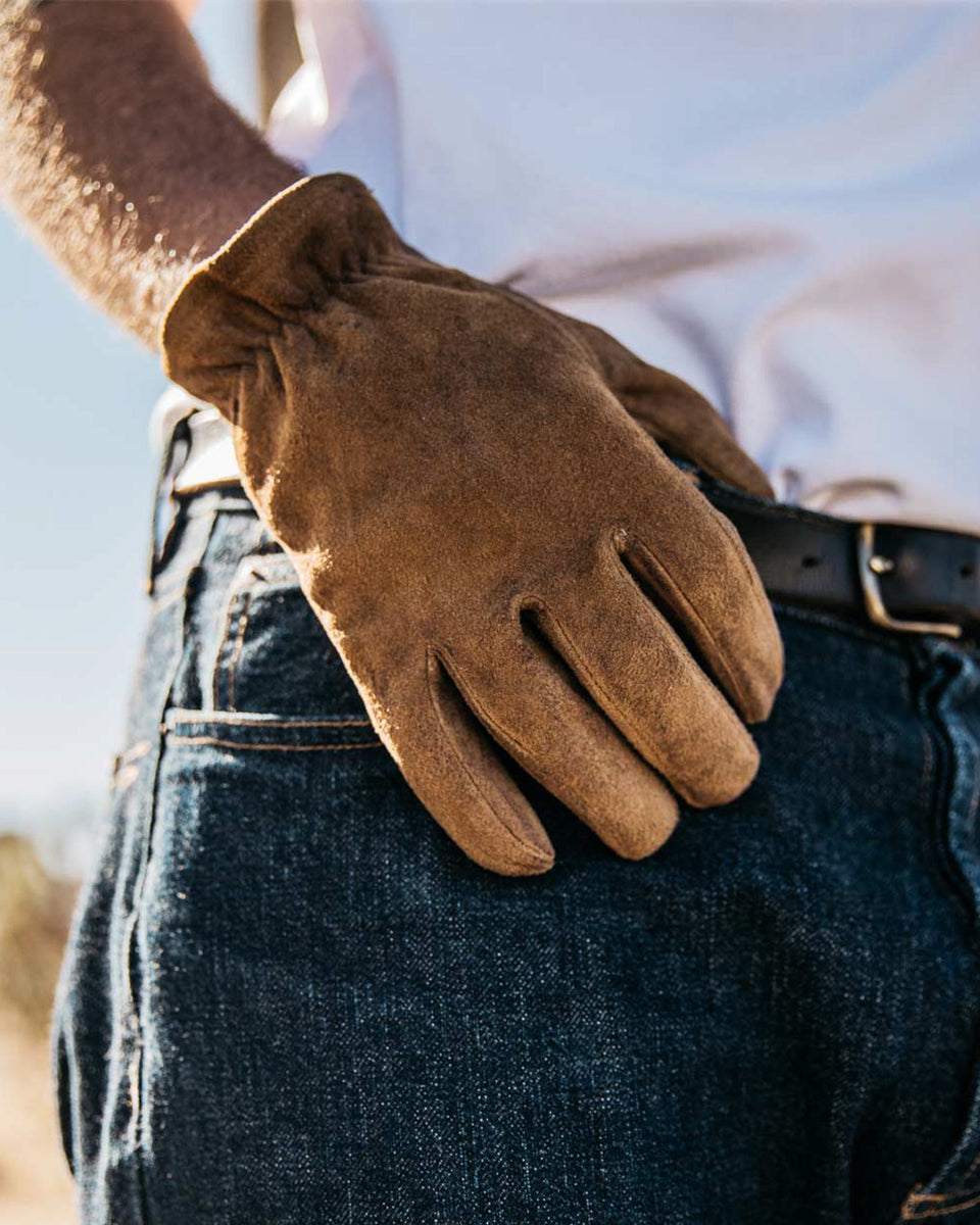 Grady + James - Waylon Glove Gold Rush worn by model outdoors