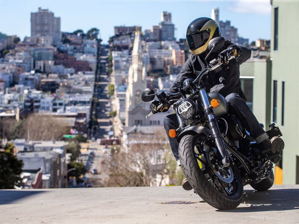 Morgan wearing our BSMC x Hedon Club Racer Helmet DOT 2.0