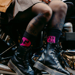 Georgie wearing DB Socks Pink