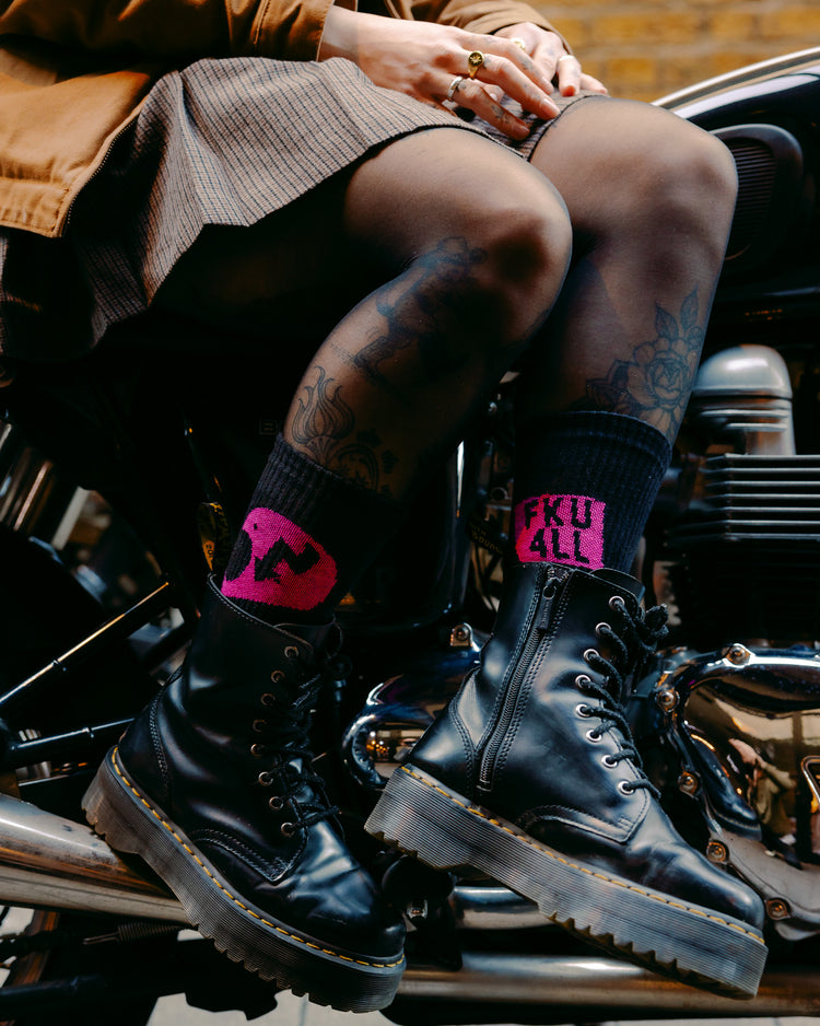 Georgie wearing DB Socks Pink