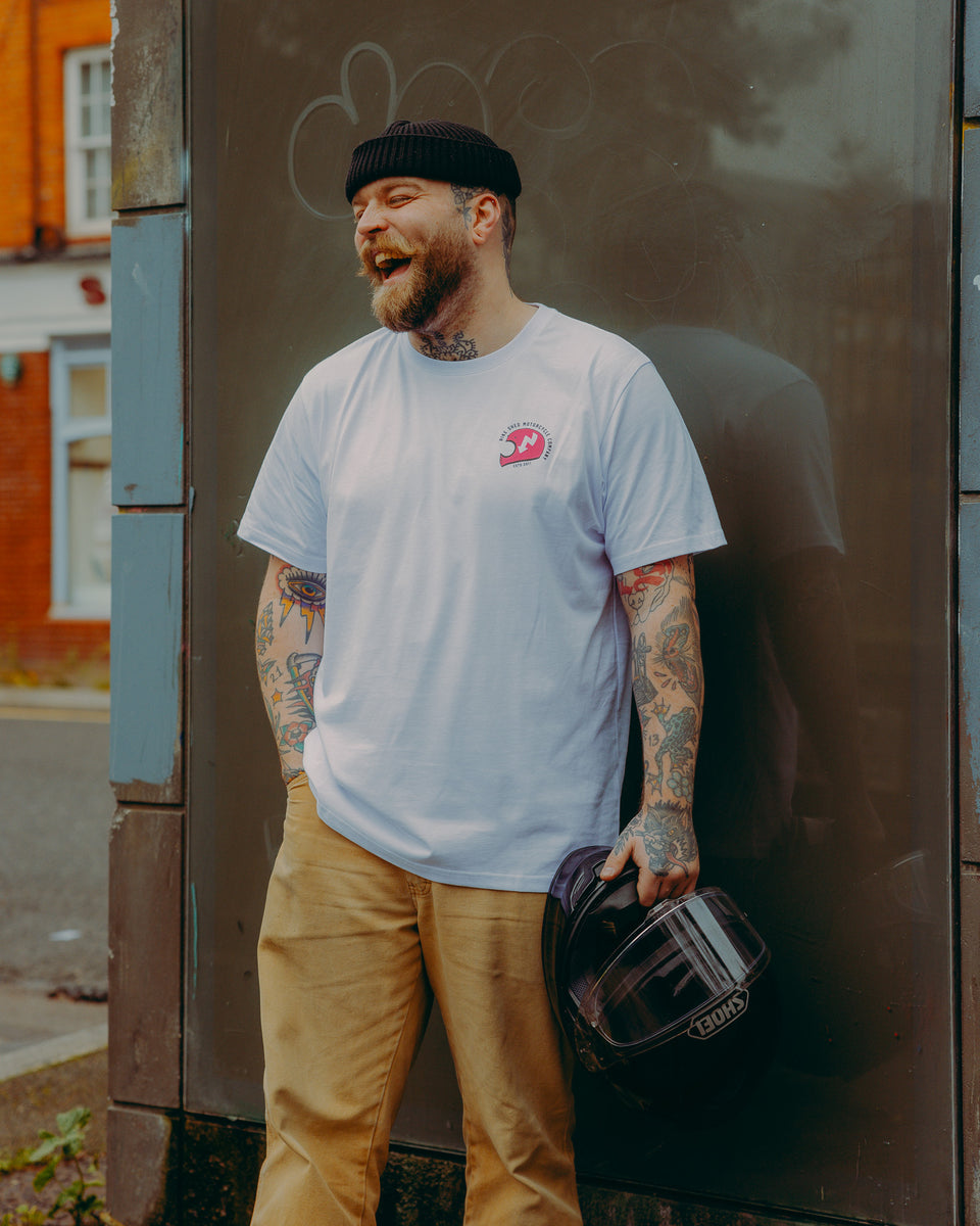 motorcycle white graphic t-shirt front