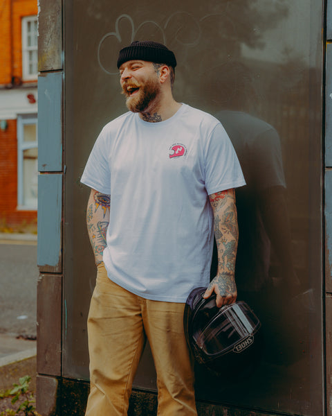 motorcycle white graphic t-shirt front