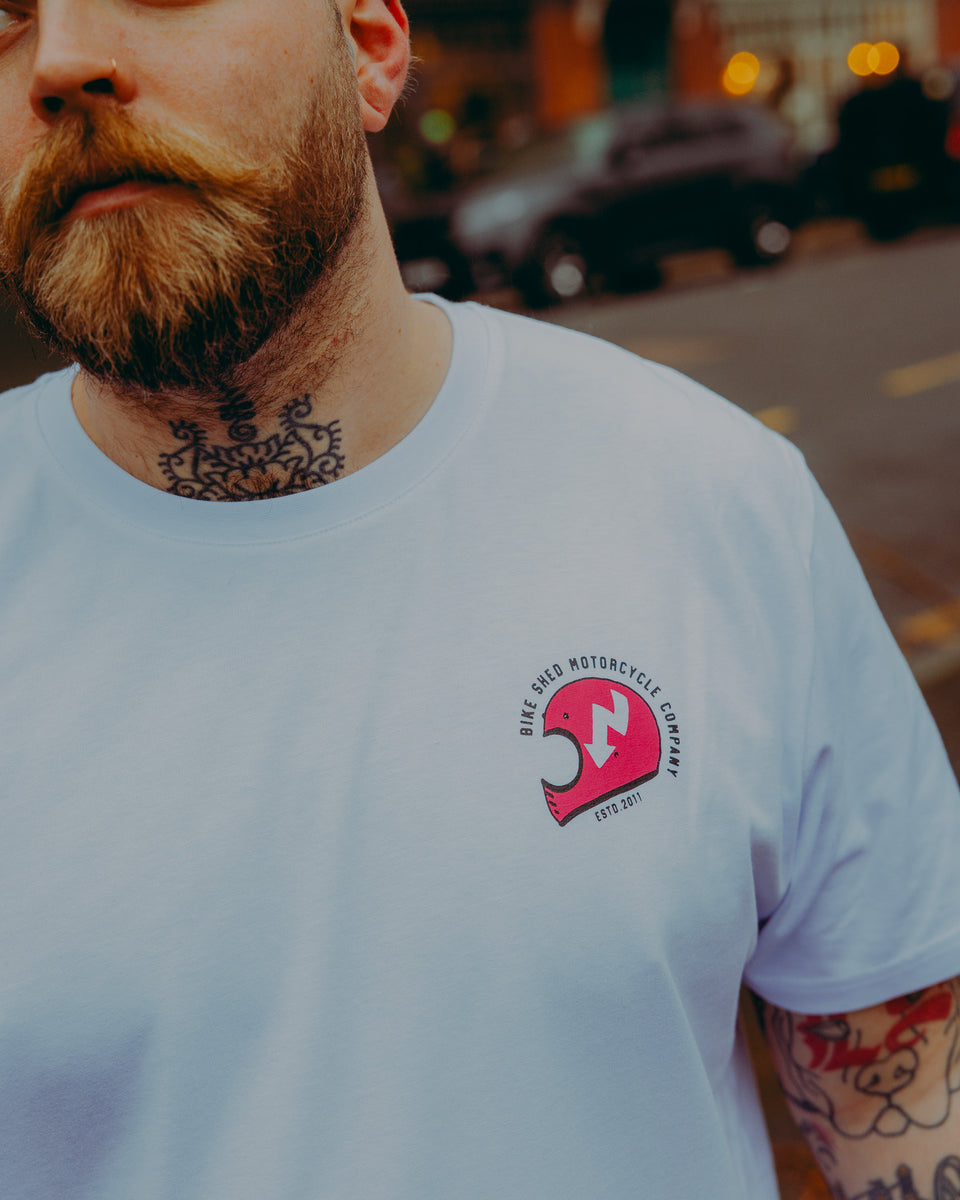 motorcycle white graphic t-shirt front