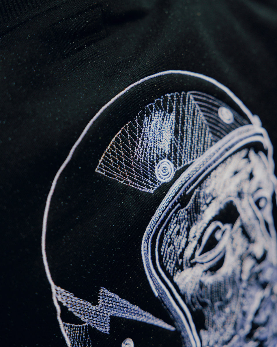 Zeus Embroidered Sweatshirt Black back logo close up