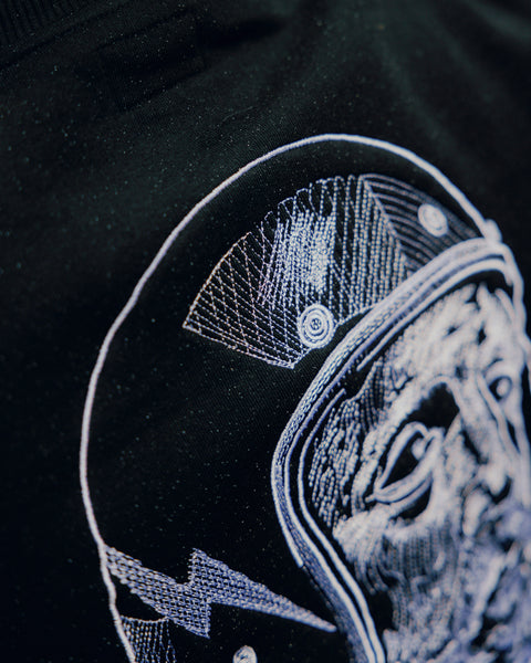 Zeus Embroidered Sweatshirt Black back logo close up