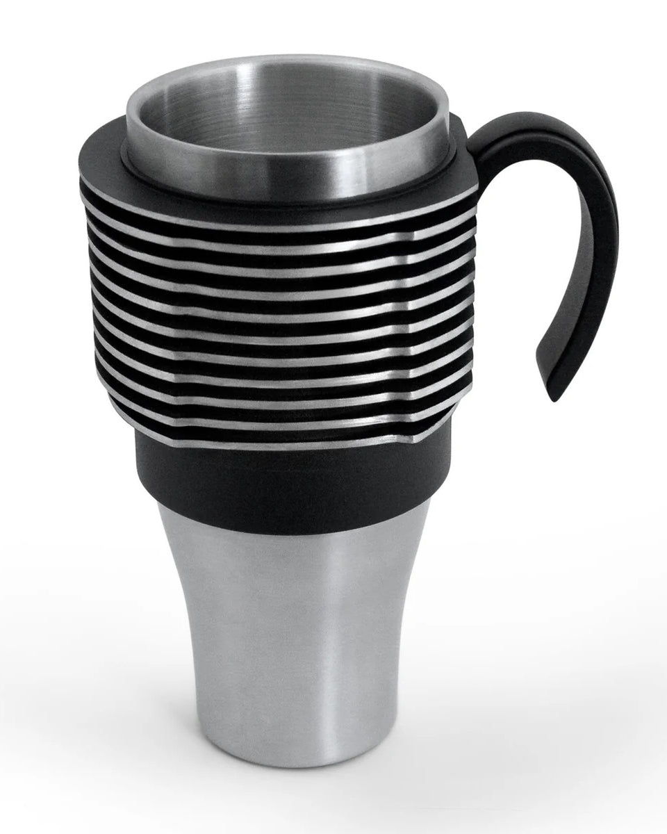 Finned Cup Holder Adapter - Silver shown with mug