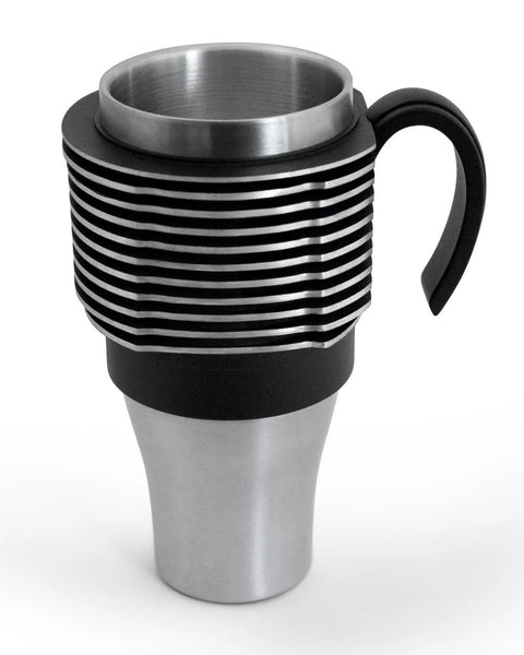 Finned Cup Holder Adapter - Silver shown with mug