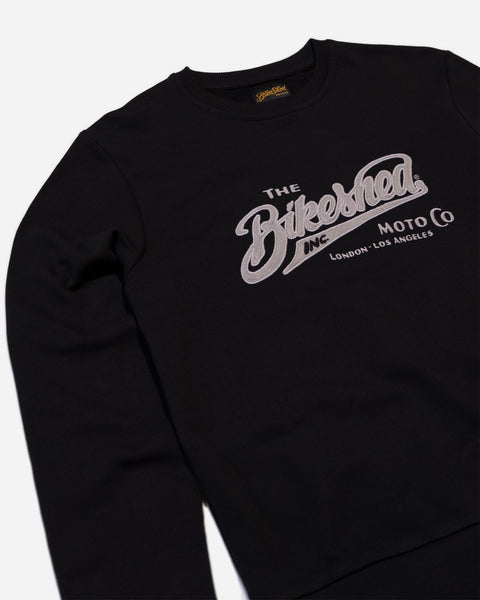Bike Shed Inc Applique Sweat Black Studio Image Side Close Up