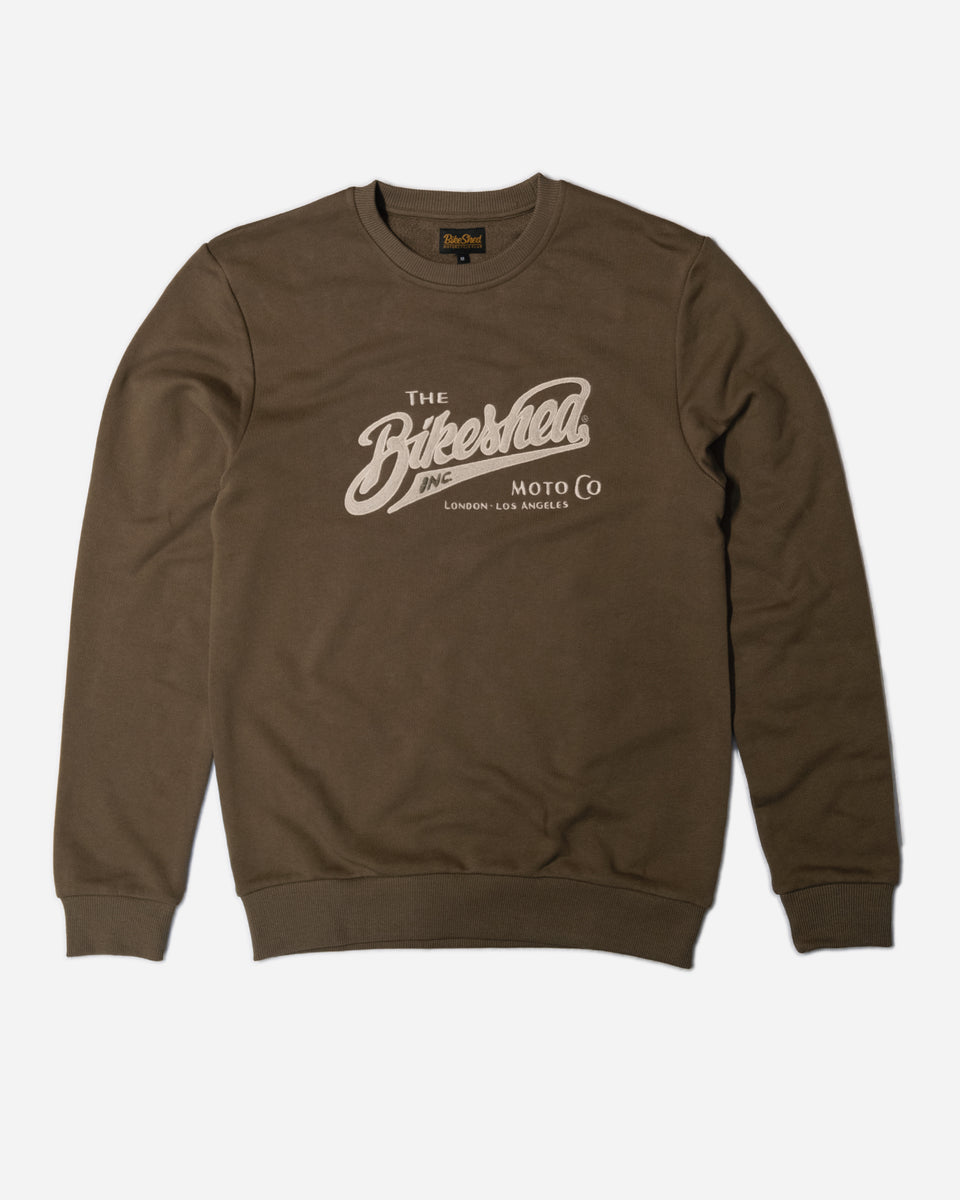 Bike Shed Moto Co Applique Sweatshirt Khaki front