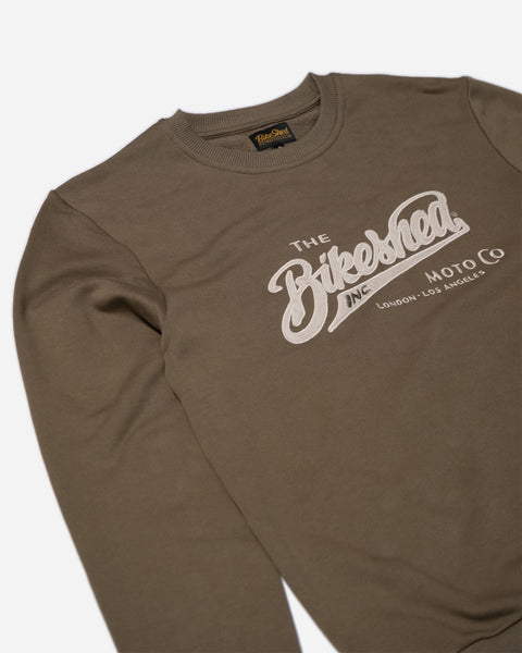 Bike Shed Moto Co Applique Sweatshirt Khaki front