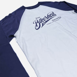 BSMC Inc. Baseball Jersey LS - Navy/White, side on close up