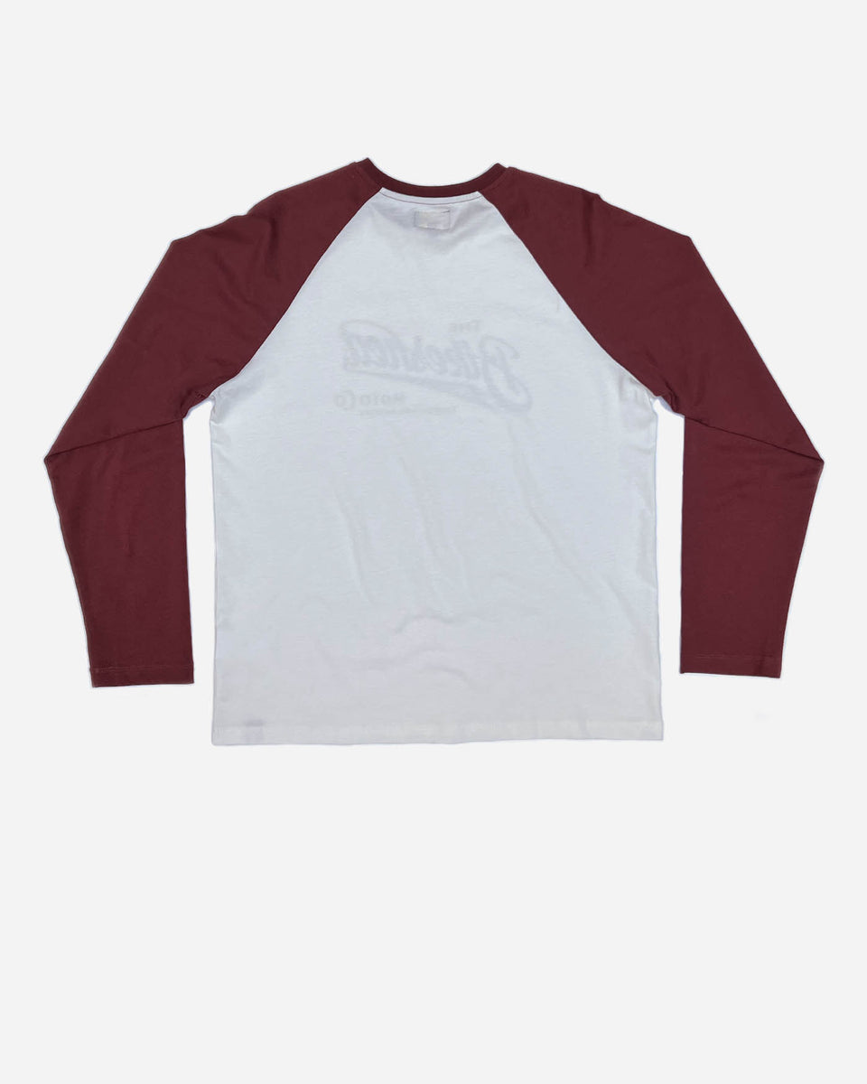 The Bike Shed Moto Co Inc. Baseball Jersey LS - Burgundy/White, back