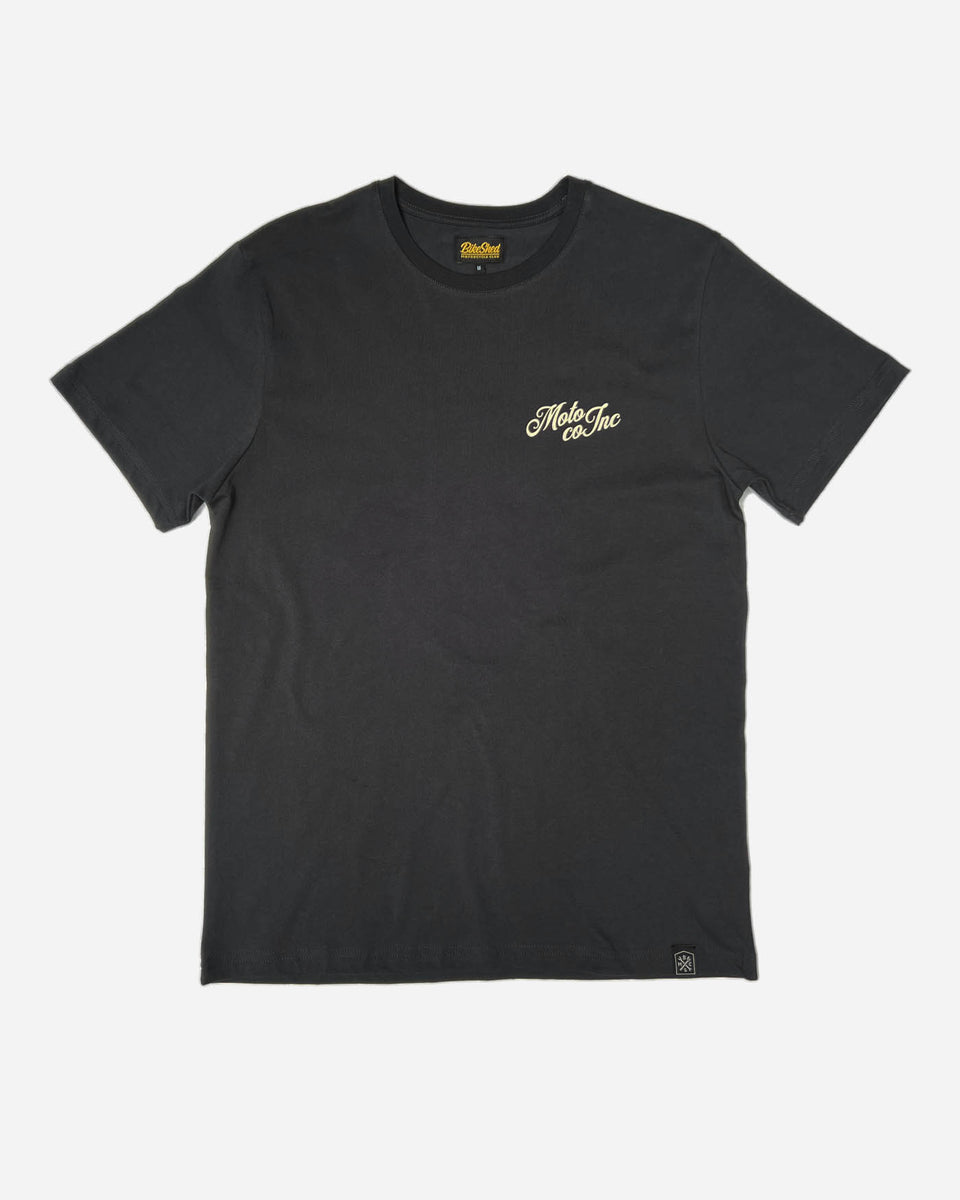 Bike Shed Moto Co Los Angeles Logo T Shirt - Asphalt, front