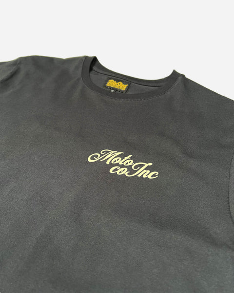 Bike Shed Moto Co Los Angeles Logo T Shirt - Asphalt, logo close up