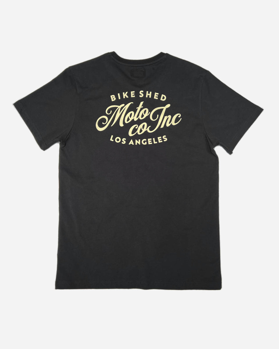 Bike Shed Moto Co Los Angeles Logo T Shirt - Asphalt, back