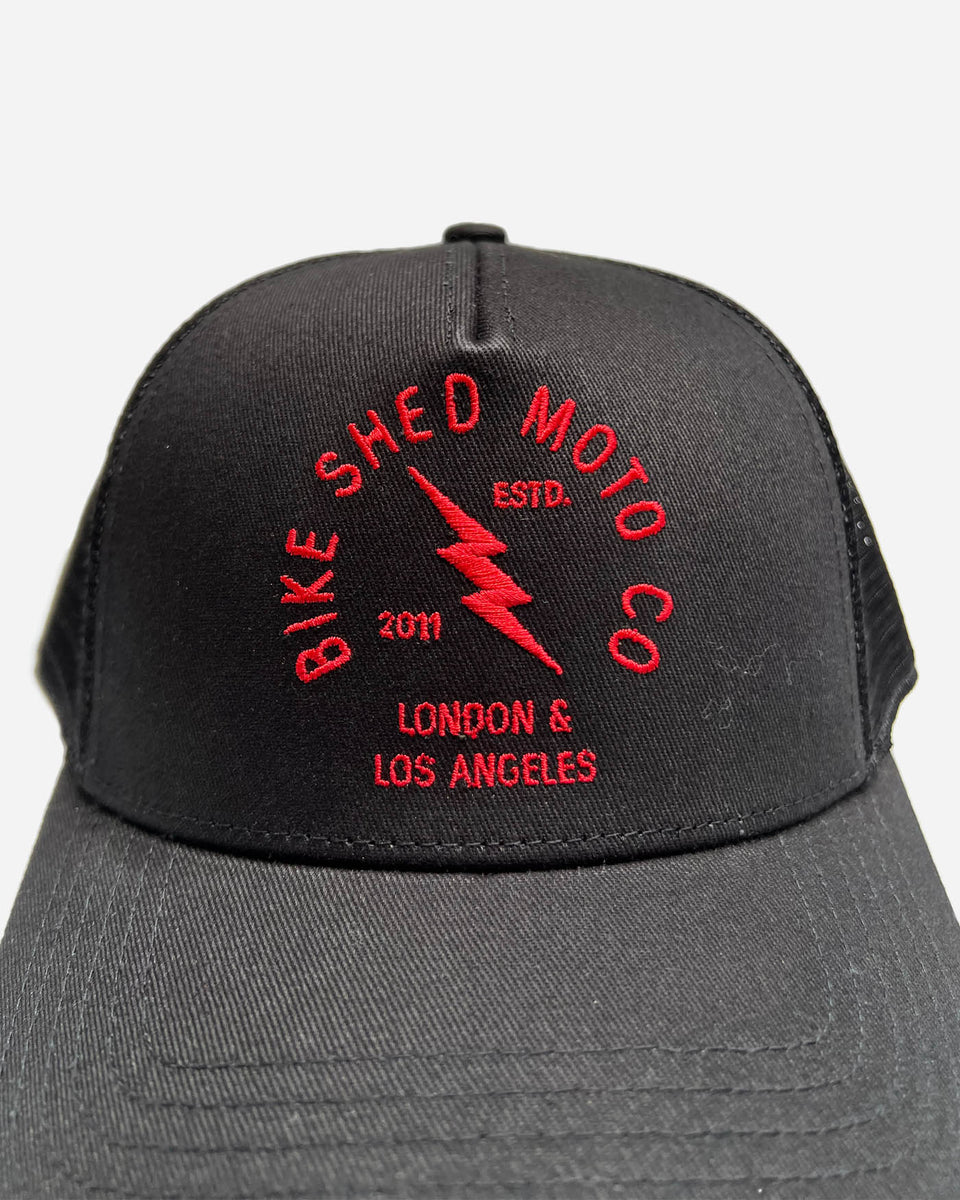 Bike Shed Moto Co Lightning Logo Baseball Hat - Black, front